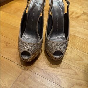 Giuseppe Zanotti Taupe Crystal Peep-Toe Slingbacks